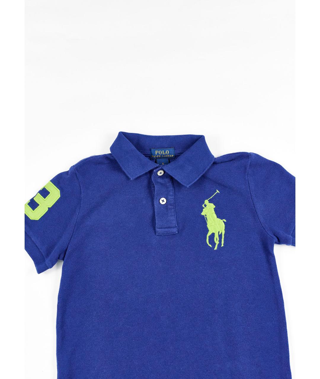 POLO RALPH LAUREN Синяя хлопковая детская футболка, фото 3