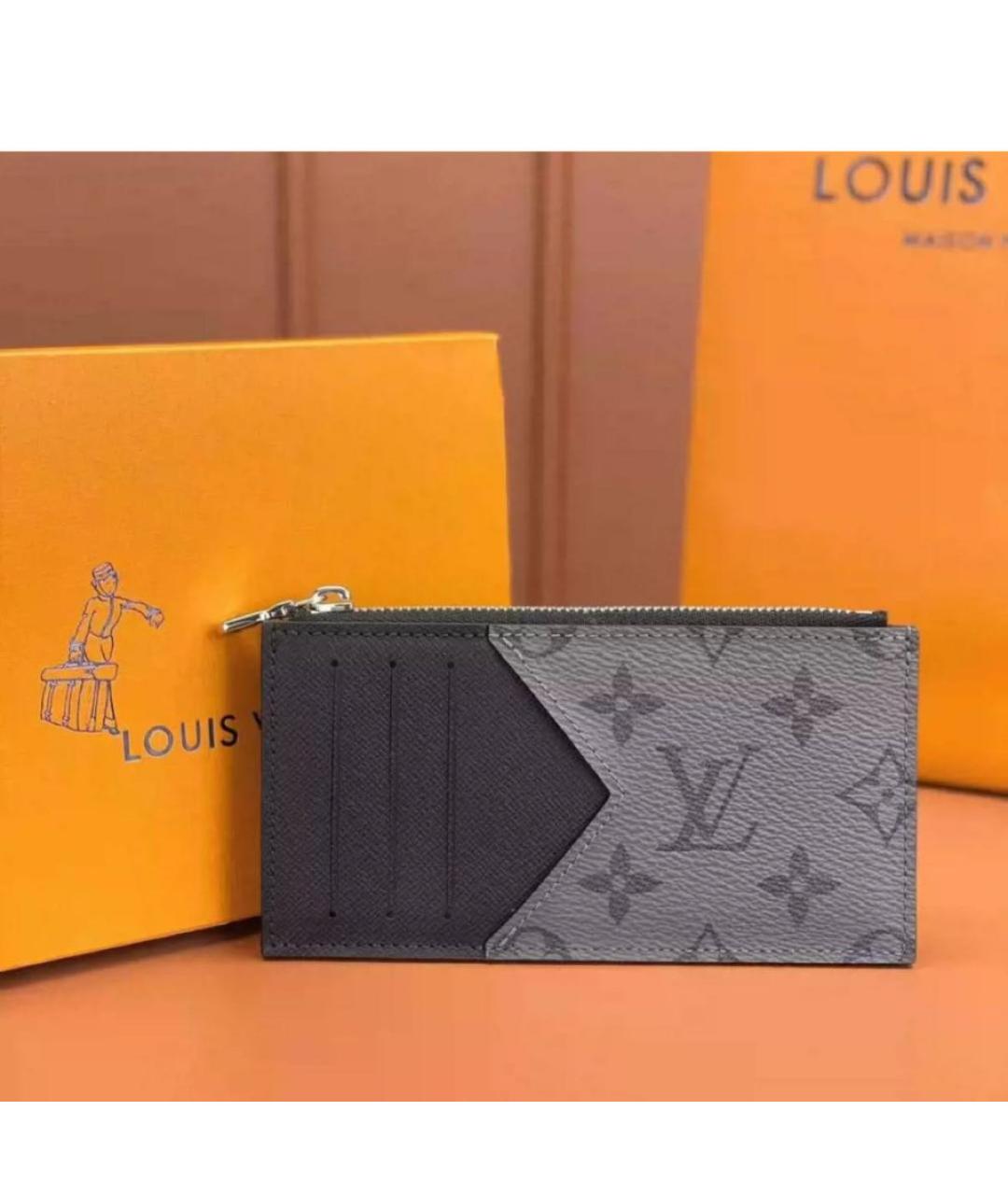 LOUIS VUITTON Черный кожаный кошелек, фото 2