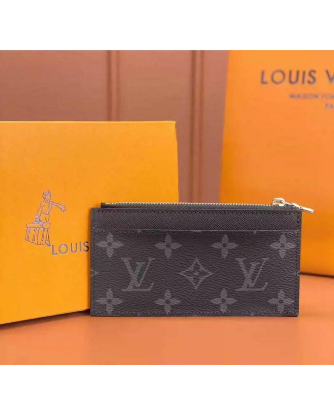 LOUIS VUITTON Черный кожаный кошелек, фото 3