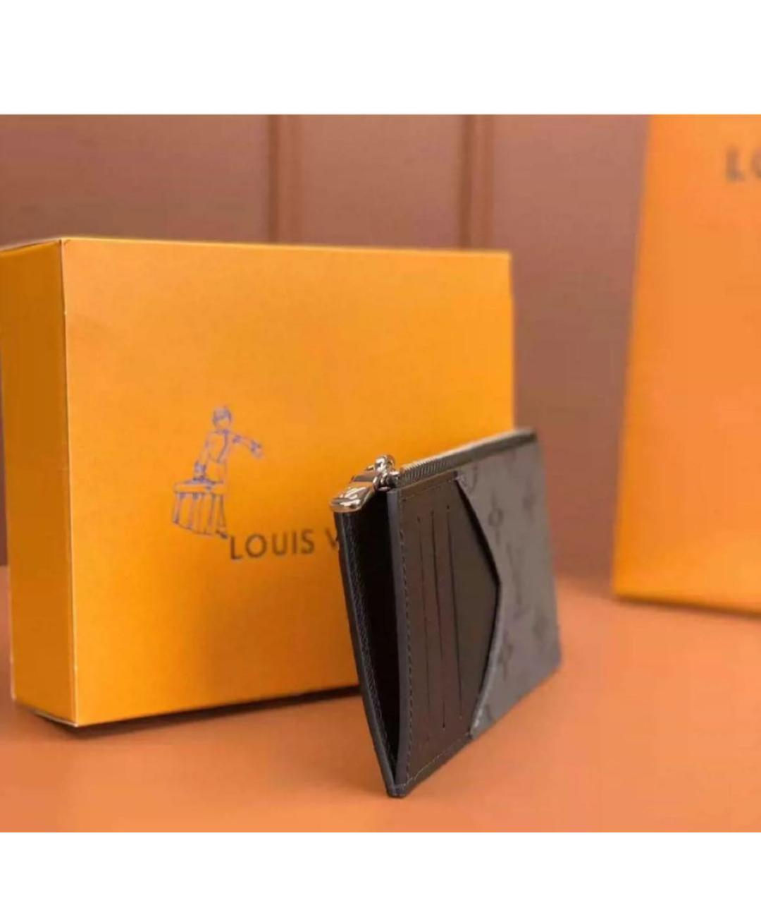 LOUIS VUITTON Черный кожаный кошелек, фото 4