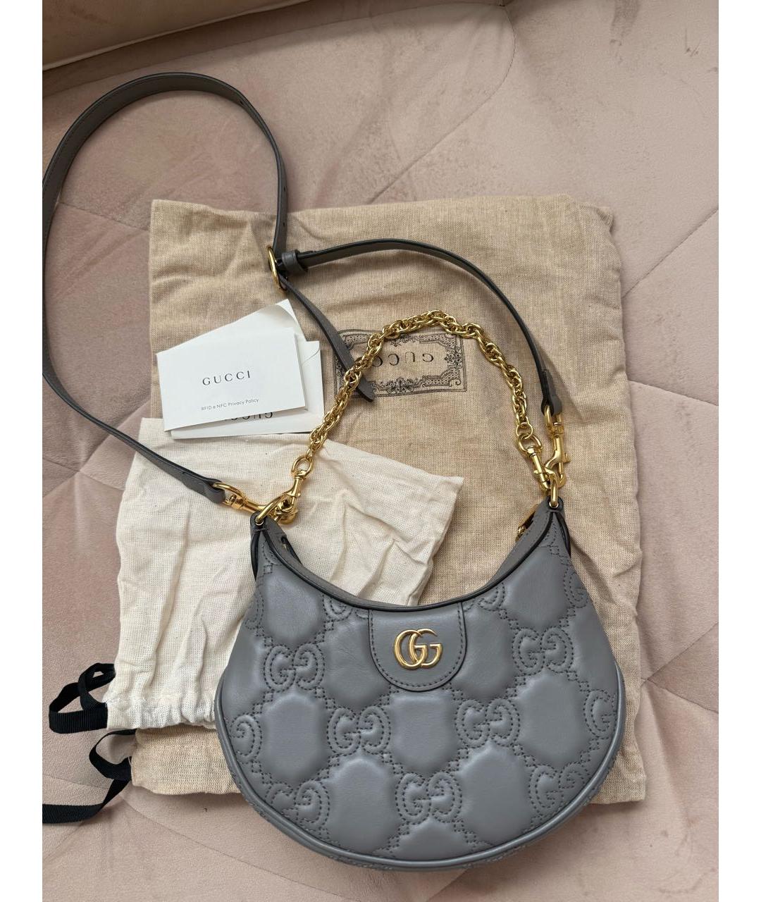 GUCCI Серая кожаная сумка через плечо, фото 5