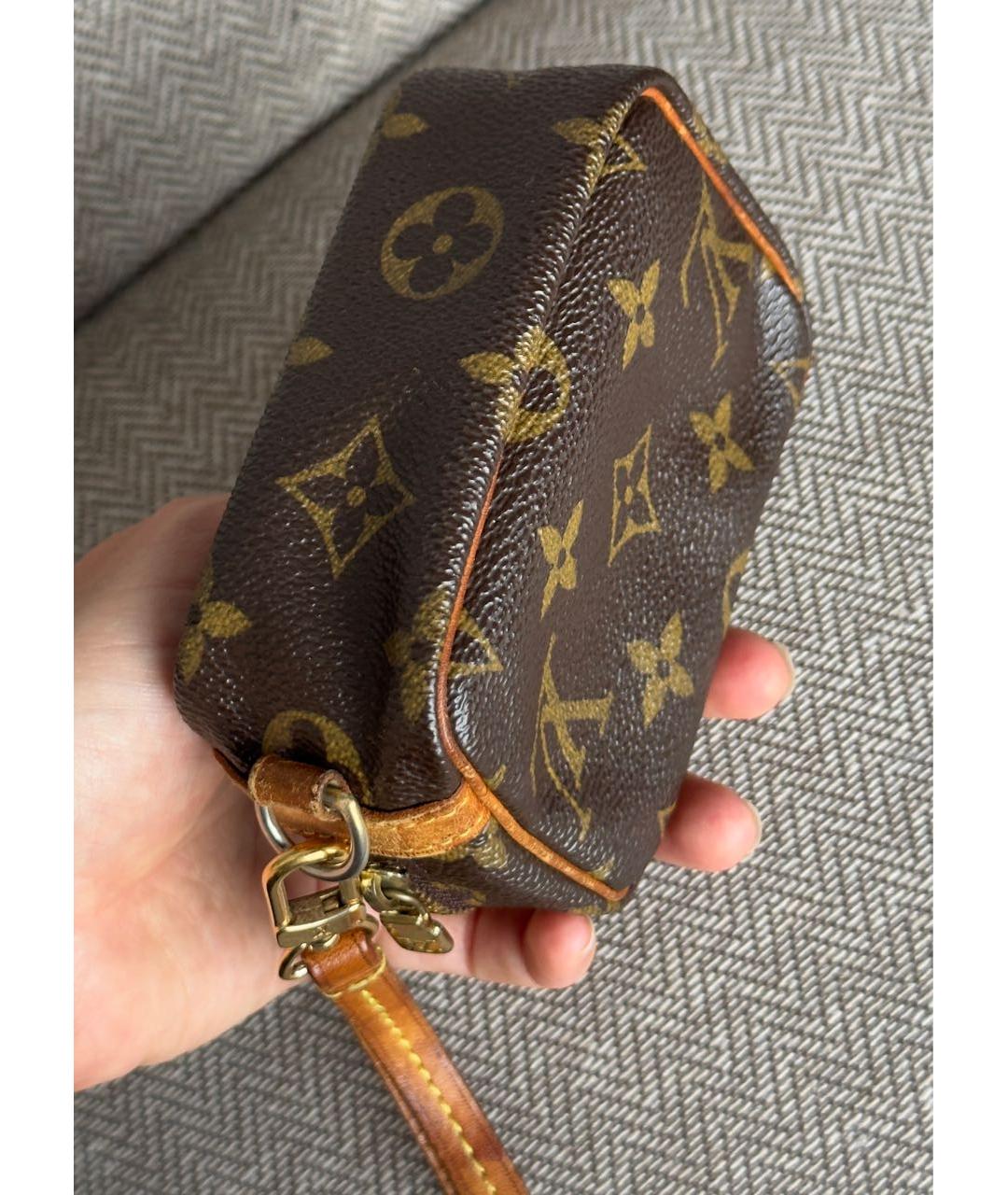 LOUIS VUITTON Коричневая кожаная косметичка, фото 4