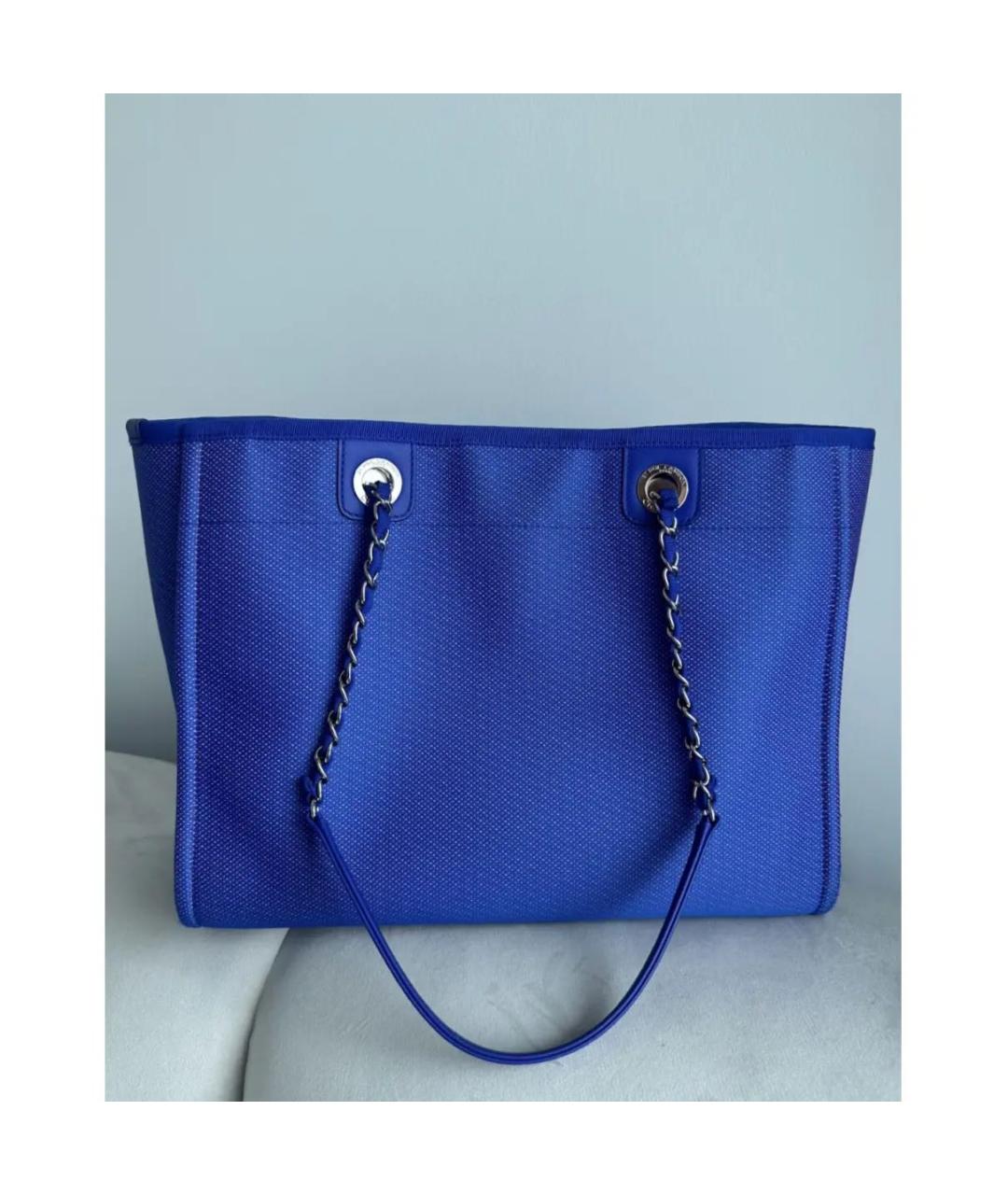 CHANEL Синяя тканевая сумка тоут, фото 3