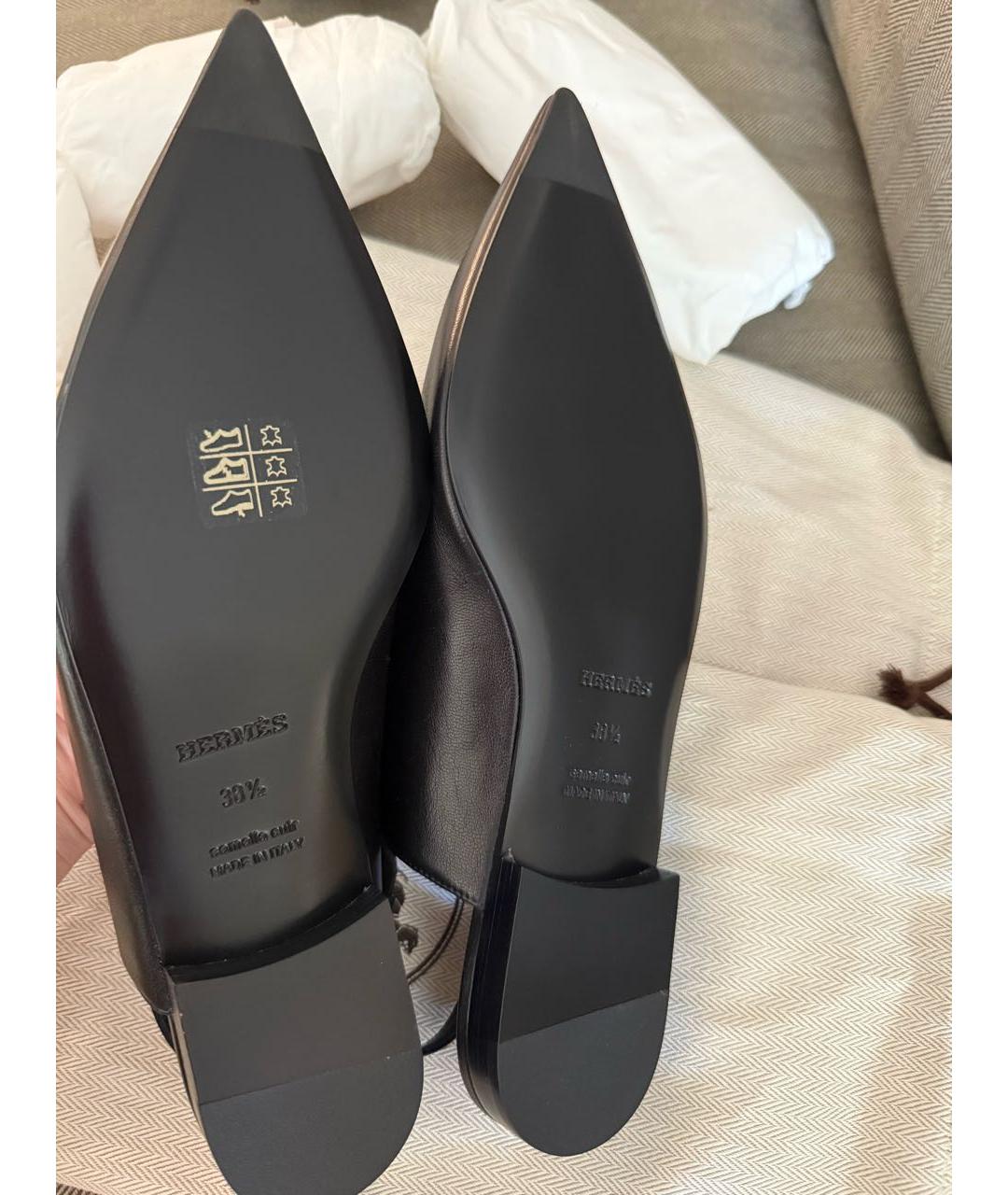 HERMES Черные кожаные мюли, фото 4