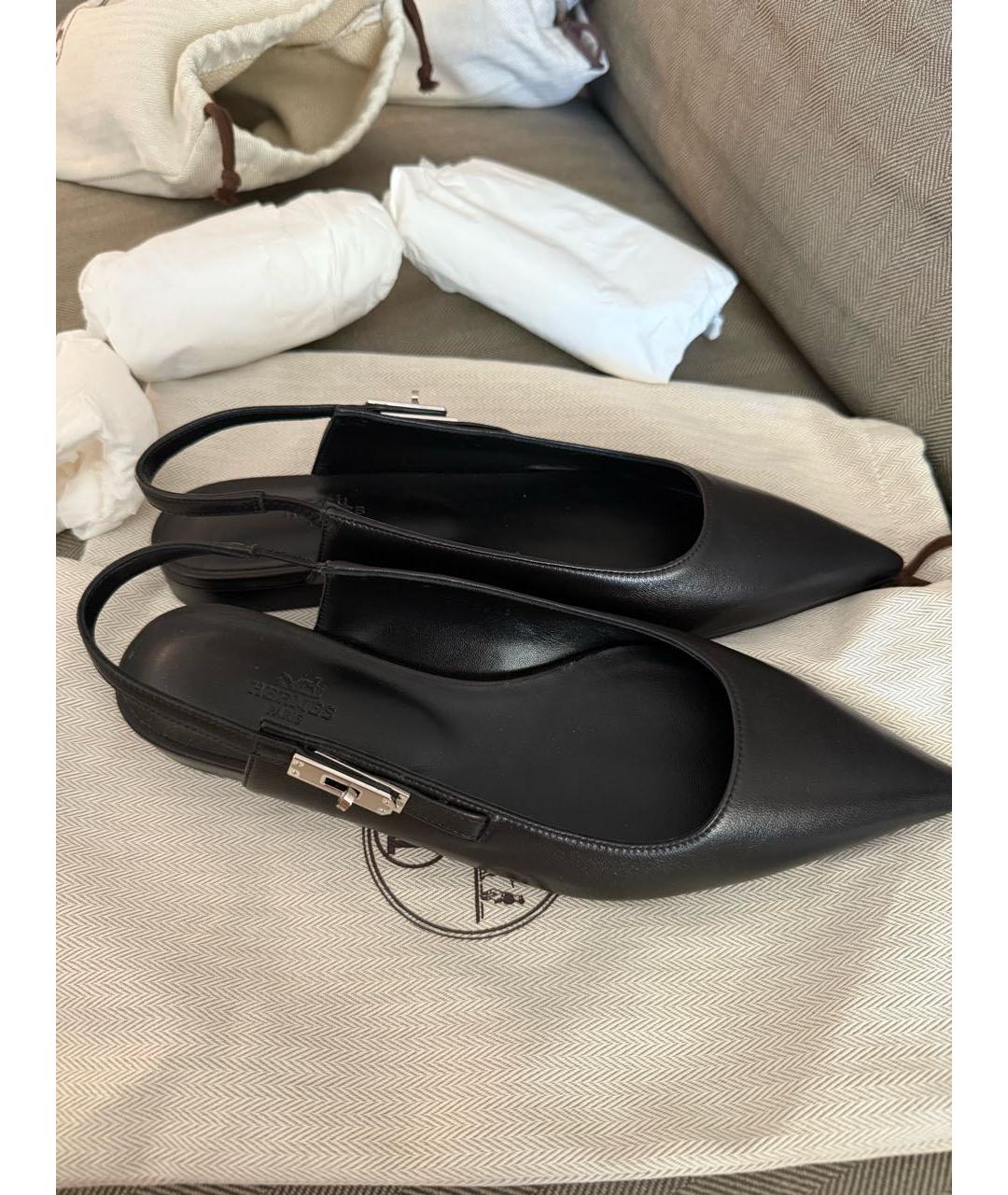 HERMES Черные кожаные мюли, фото 6