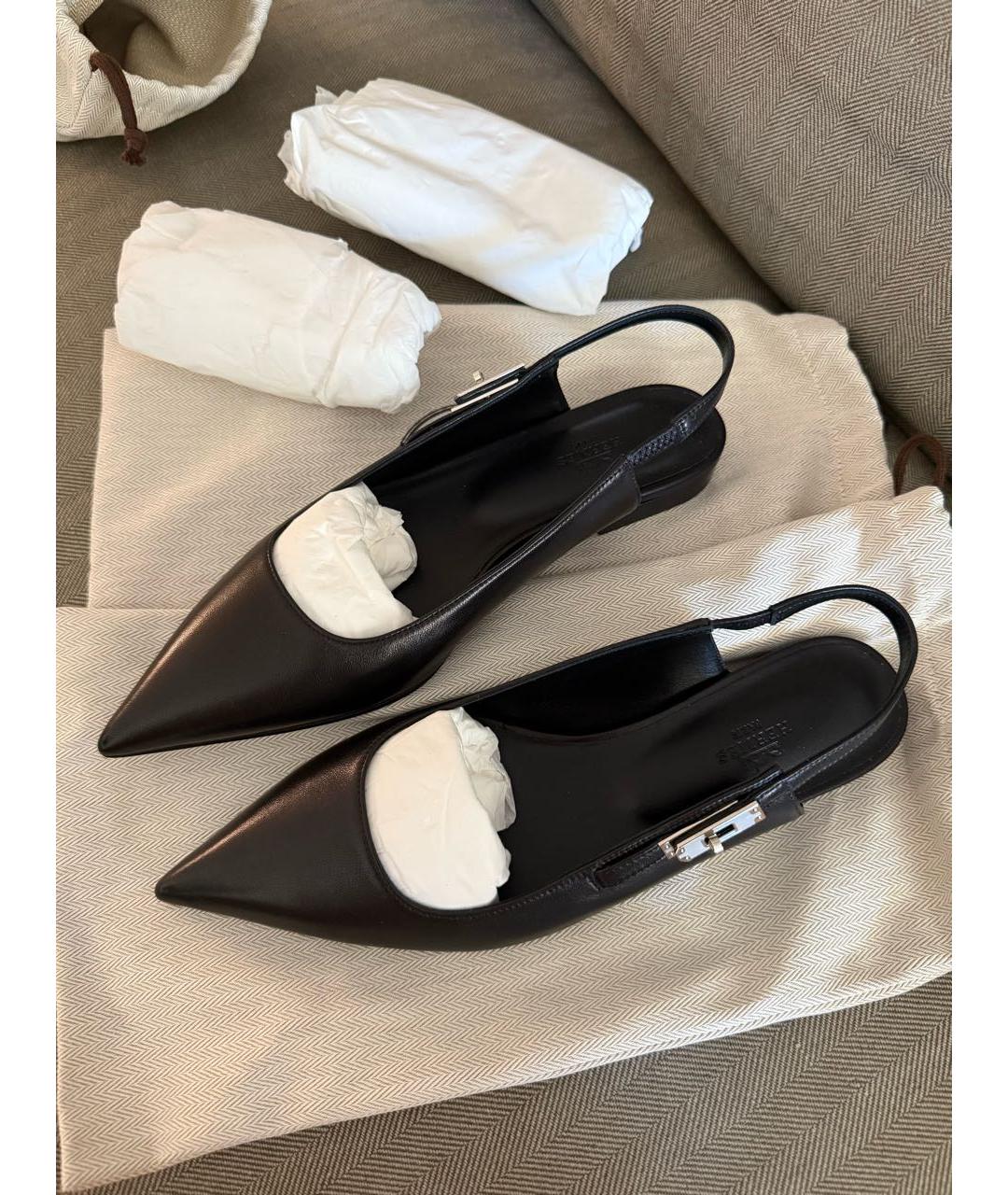 HERMES Черные кожаные мюли, фото 2