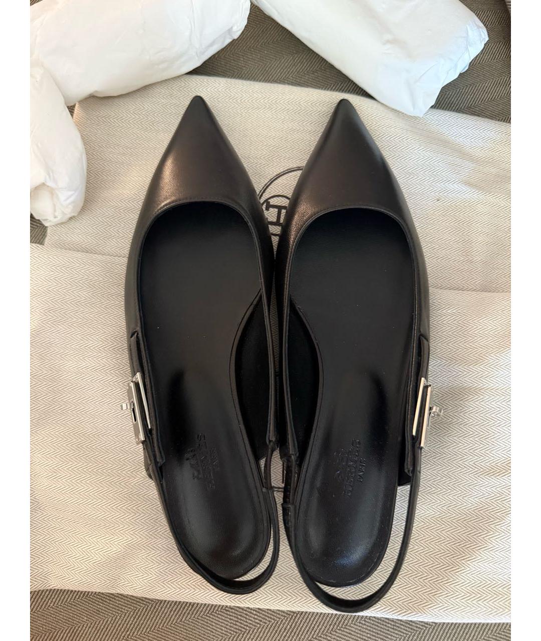 HERMES Черные кожаные мюли, фото 3