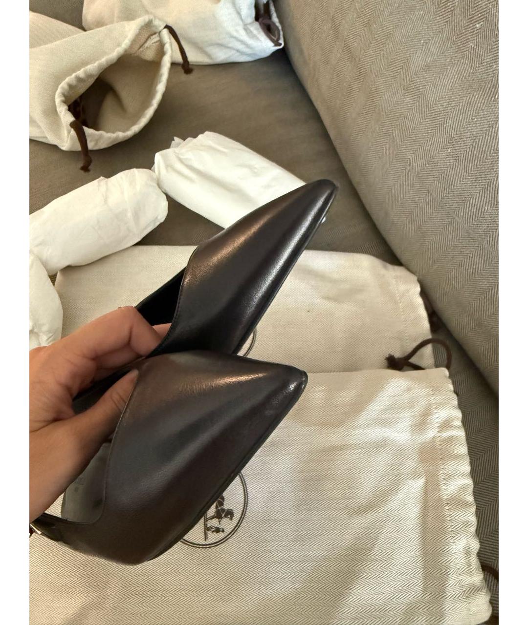 HERMES Черные кожаные мюли, фото 5