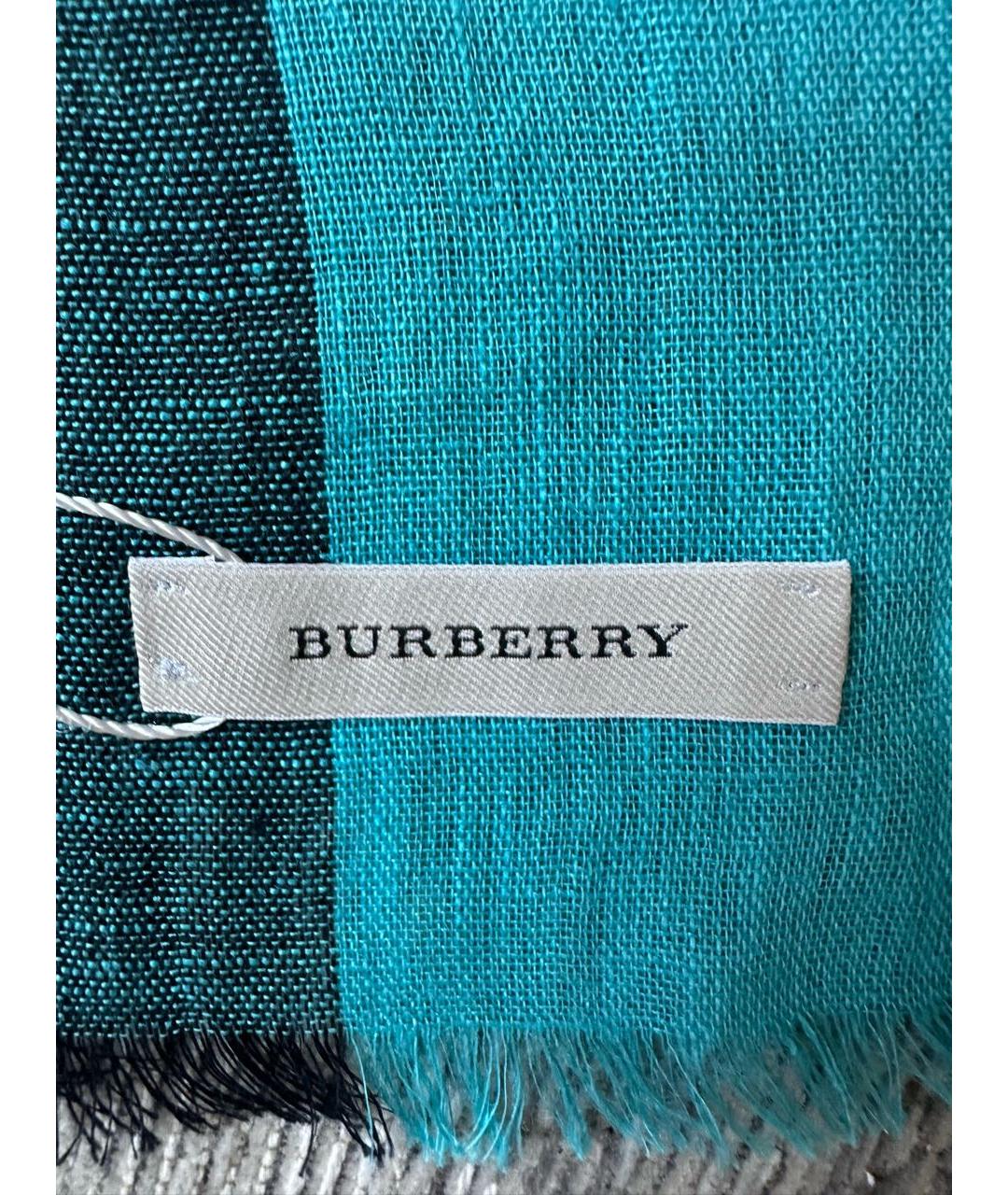 BURBERRY Синий льняной шарф, фото 2