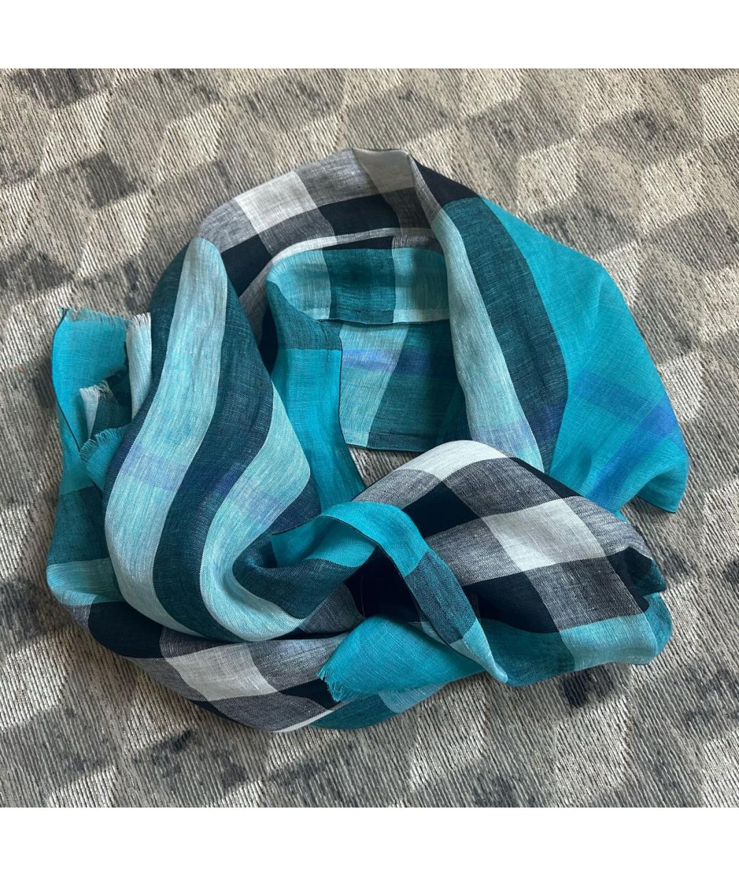 BURBERRY Синий льняной шарф, фото 3