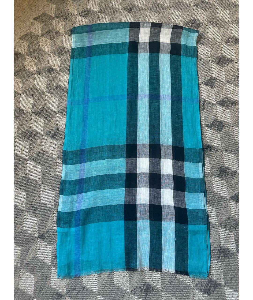 BURBERRY Синий льняной шарф, фото 7