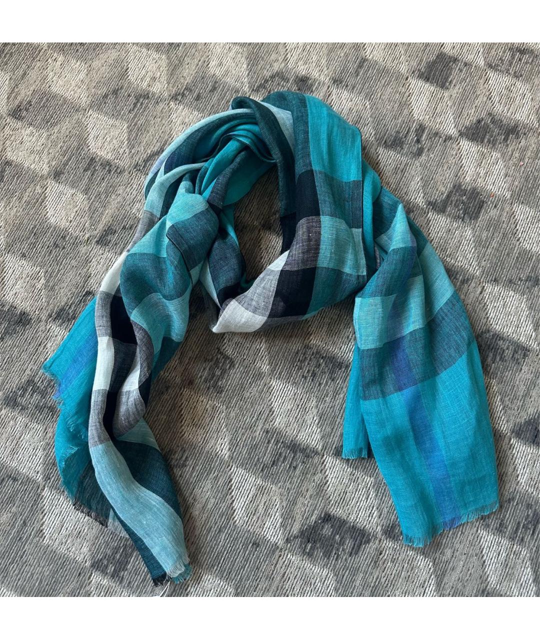 BURBERRY Синий льняной шарф, фото 4