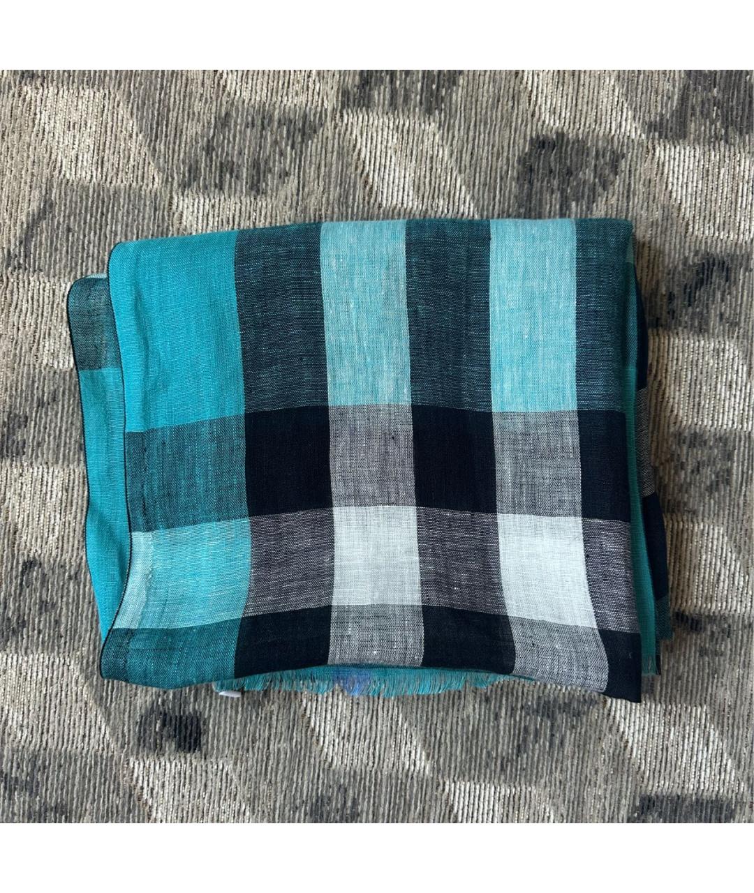 BURBERRY Синий льняной шарф, фото 6