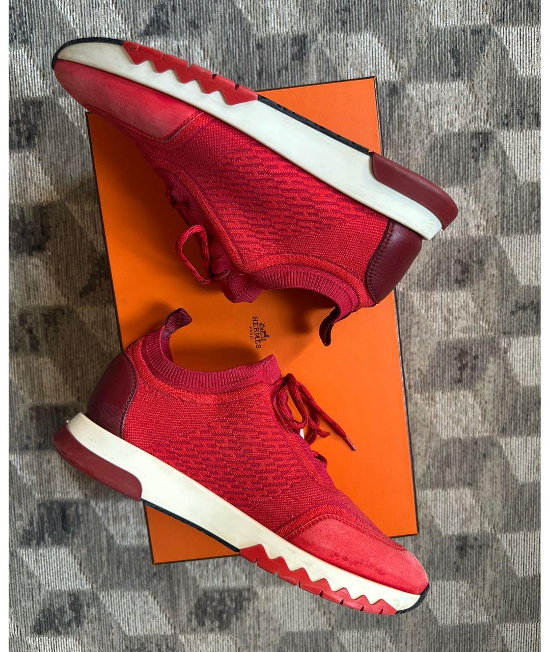 HERMES Красные текстильные кроссовки, фото 9
