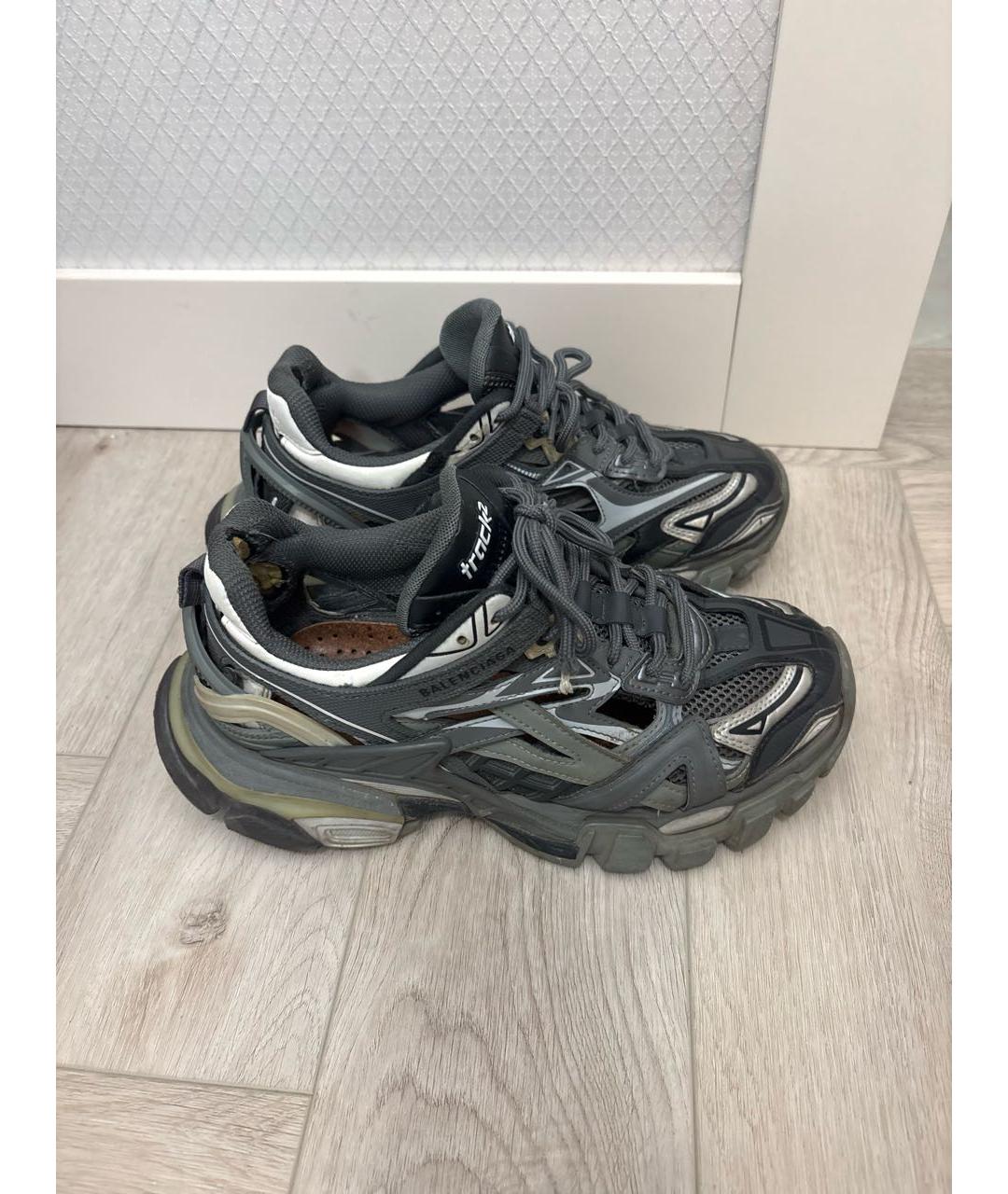 BALENCIAGA Антрацитовые кожаные кроссовки, фото 4