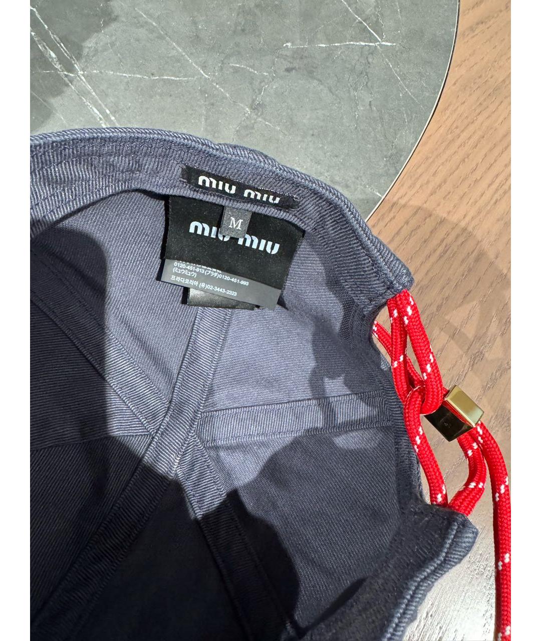 MIU MIU Темно-синяя хлопковая кепка, фото 3