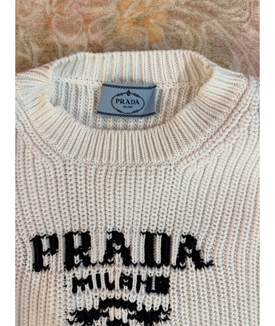 PRADA Белый хлопковый джемпер / свитер, фото 4