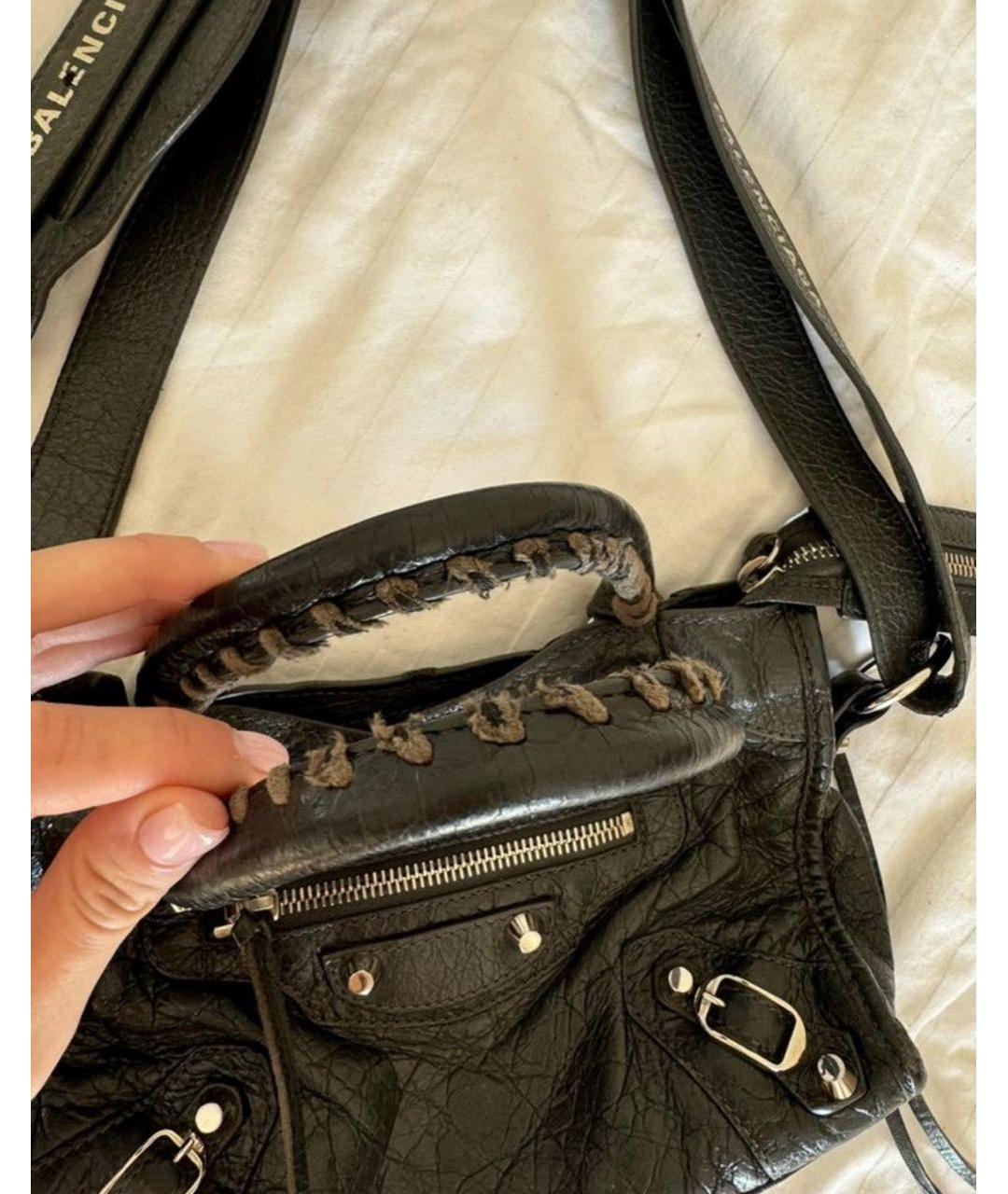 BALENCIAGA Антрацитовая кожаная сумка с короткими ручками, фото 4