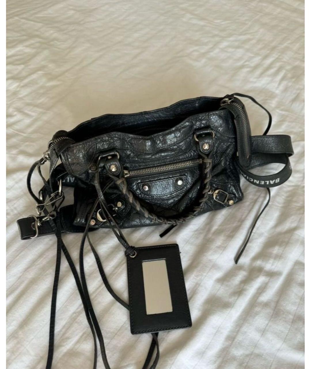 BALENCIAGA Антрацитовая кожаная сумка с короткими ручками, фото 2