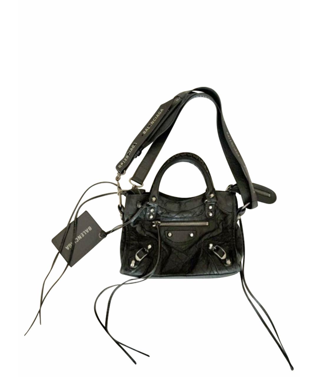 BALENCIAGA Антрацитовая кожаная сумка с короткими ручками, фото 1