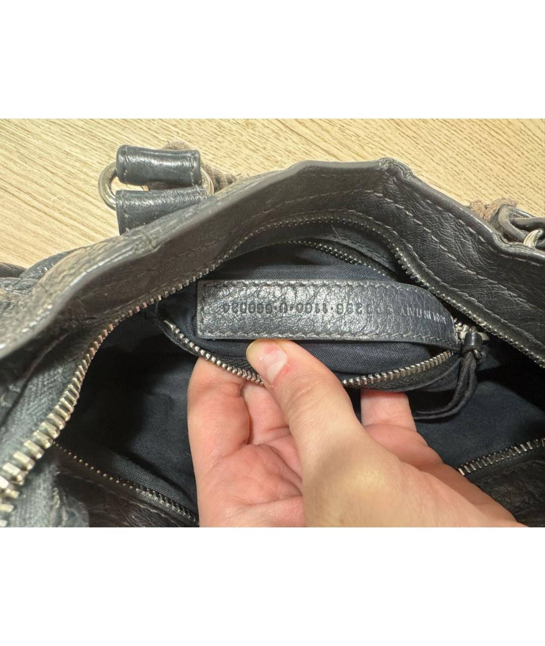 BALENCIAGA Антрацитовая кожаная сумка с короткими ручками, фото 3