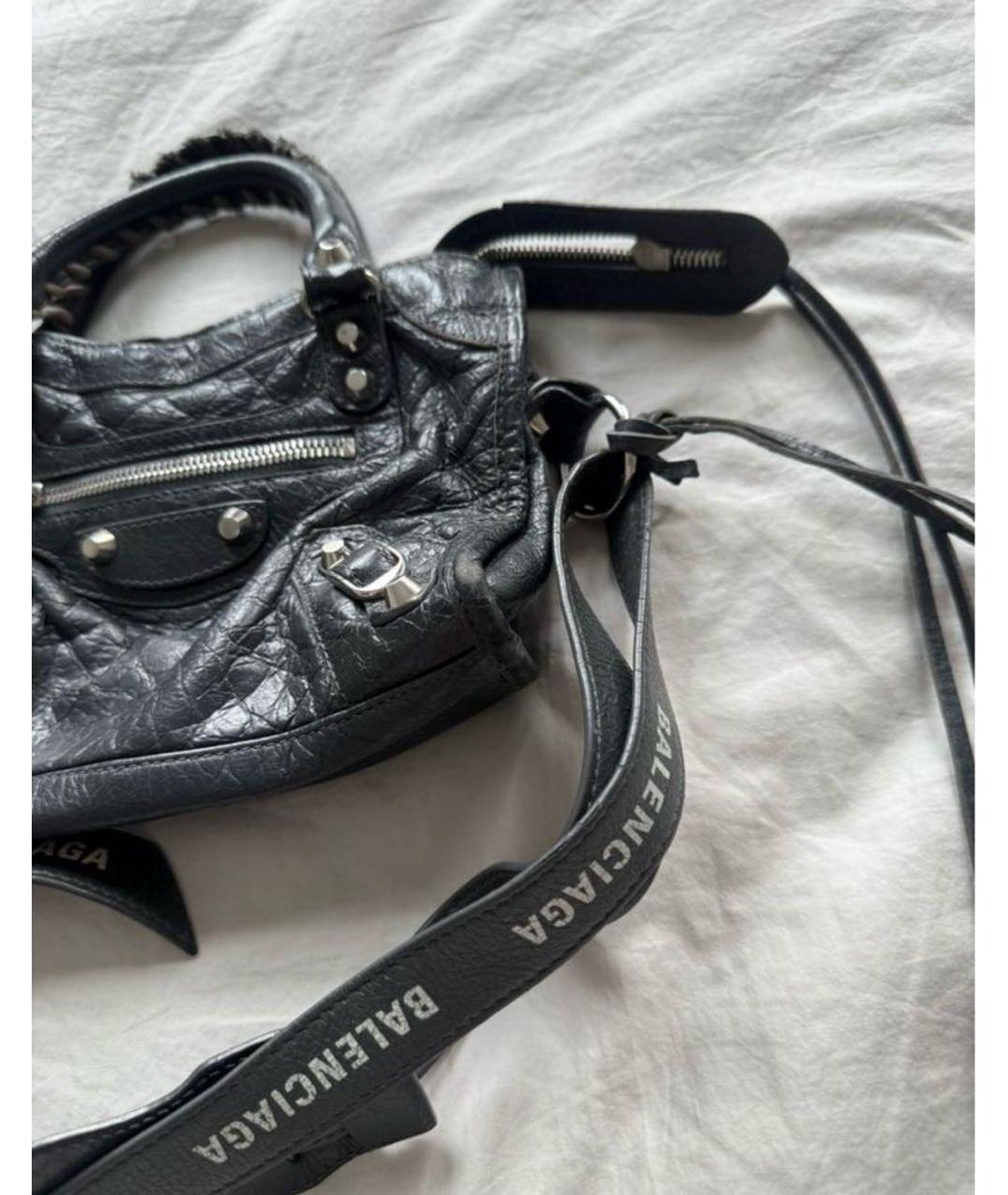 BALENCIAGA Антрацитовая кожаная сумка с короткими ручками, фото 5