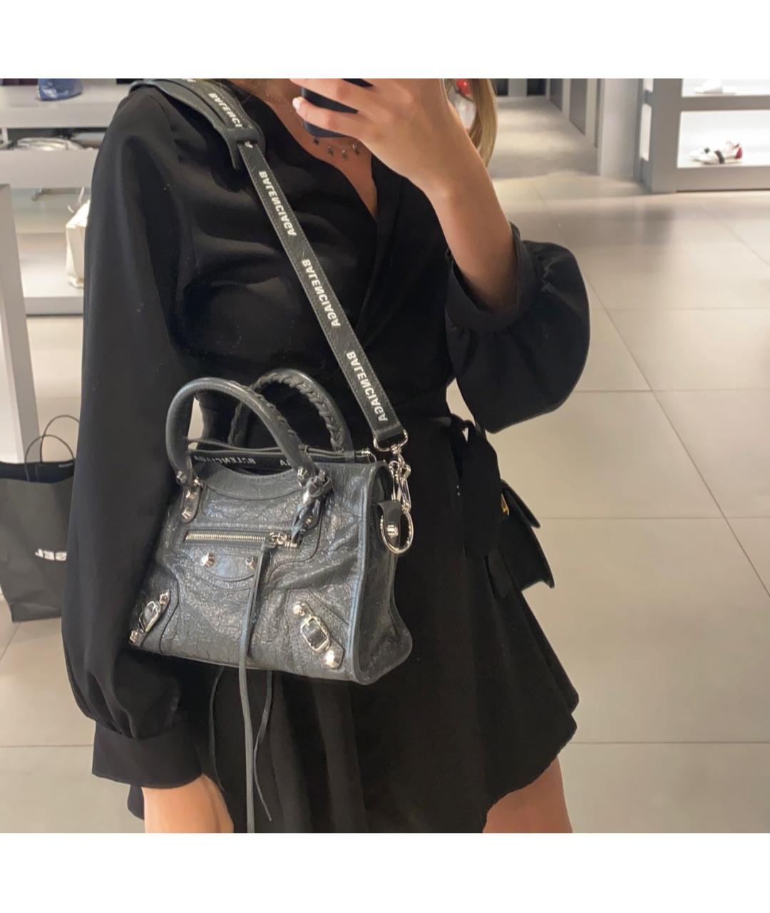 BALENCIAGA Антрацитовая кожаная сумка с короткими ручками, фото 7