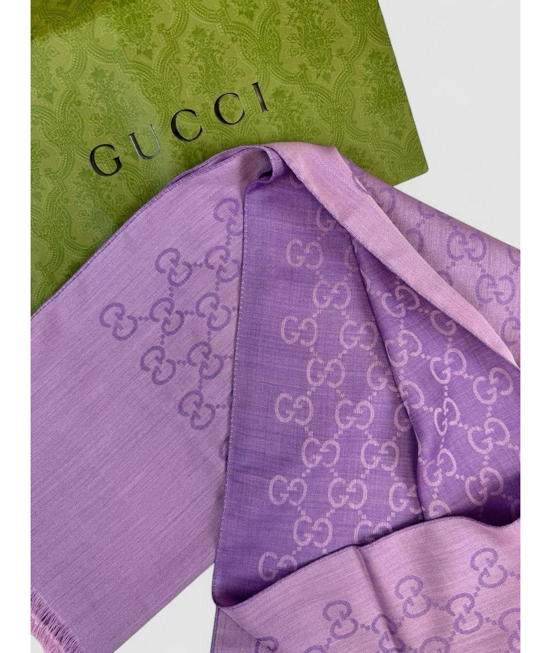 GUCCI Фиолетовый шелковый шарф, фото 3
