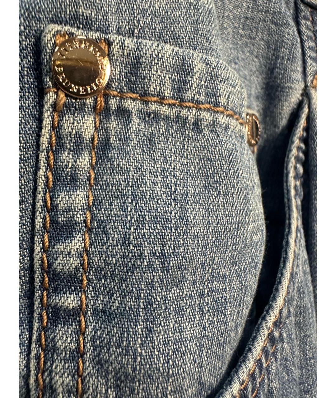 BRUNELLO CUCINELLI Голубые хлопковые прямые джинсы, фото 6