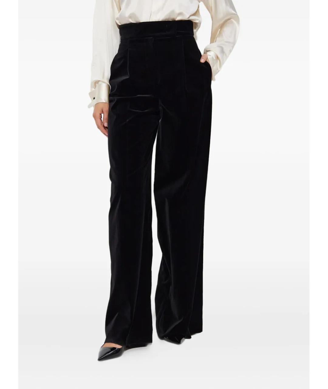 MAX MARA Черные хлопко-эластановые прямые брюки, фото 4