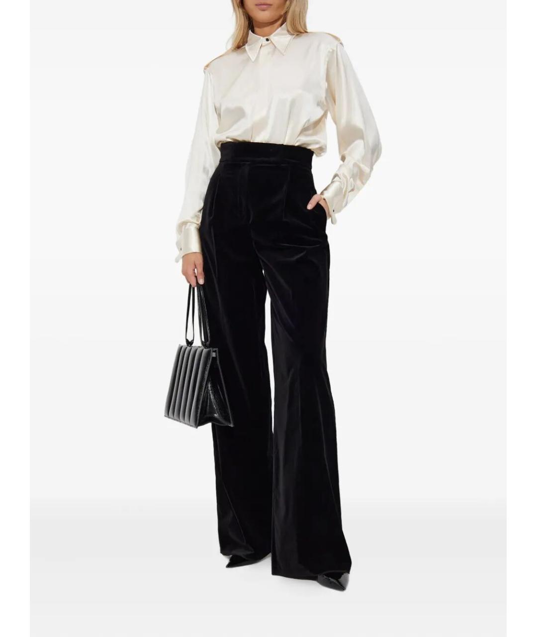 MAX MARA Черные хлопко-эластановые прямые брюки, фото 2