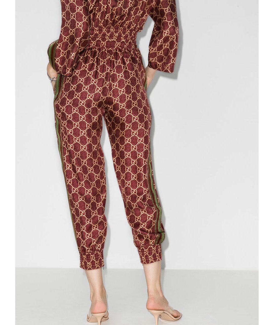 GUCCI Бордовые шелковые брюки узкие, фото 3