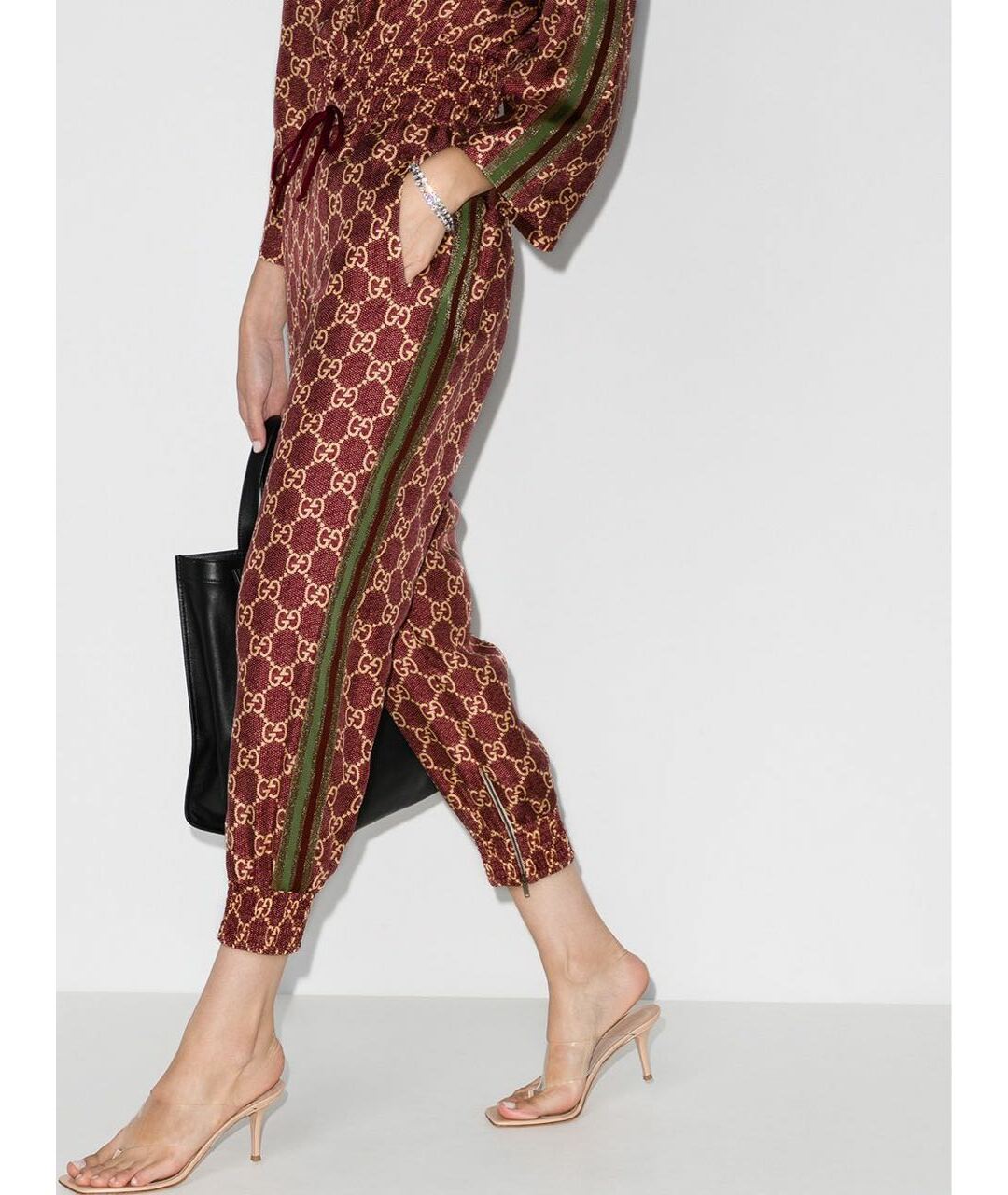 GUCCI Бордовые шелковые брюки узкие, фото 2