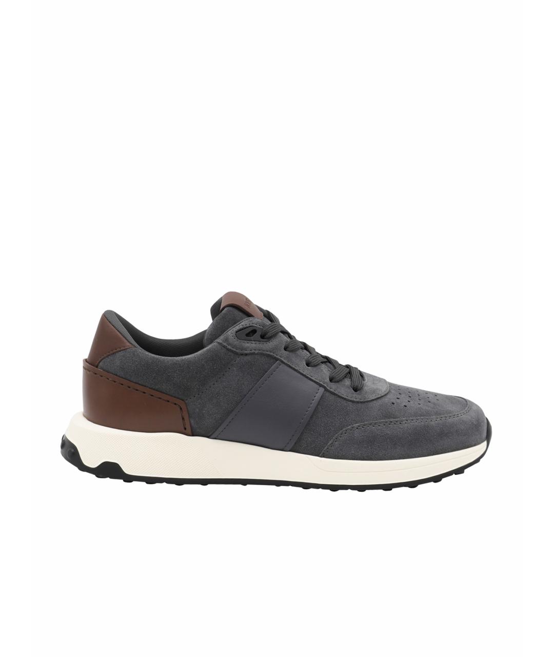 TOD'S Серые кожаные низкие кроссовки / кеды, фото 1