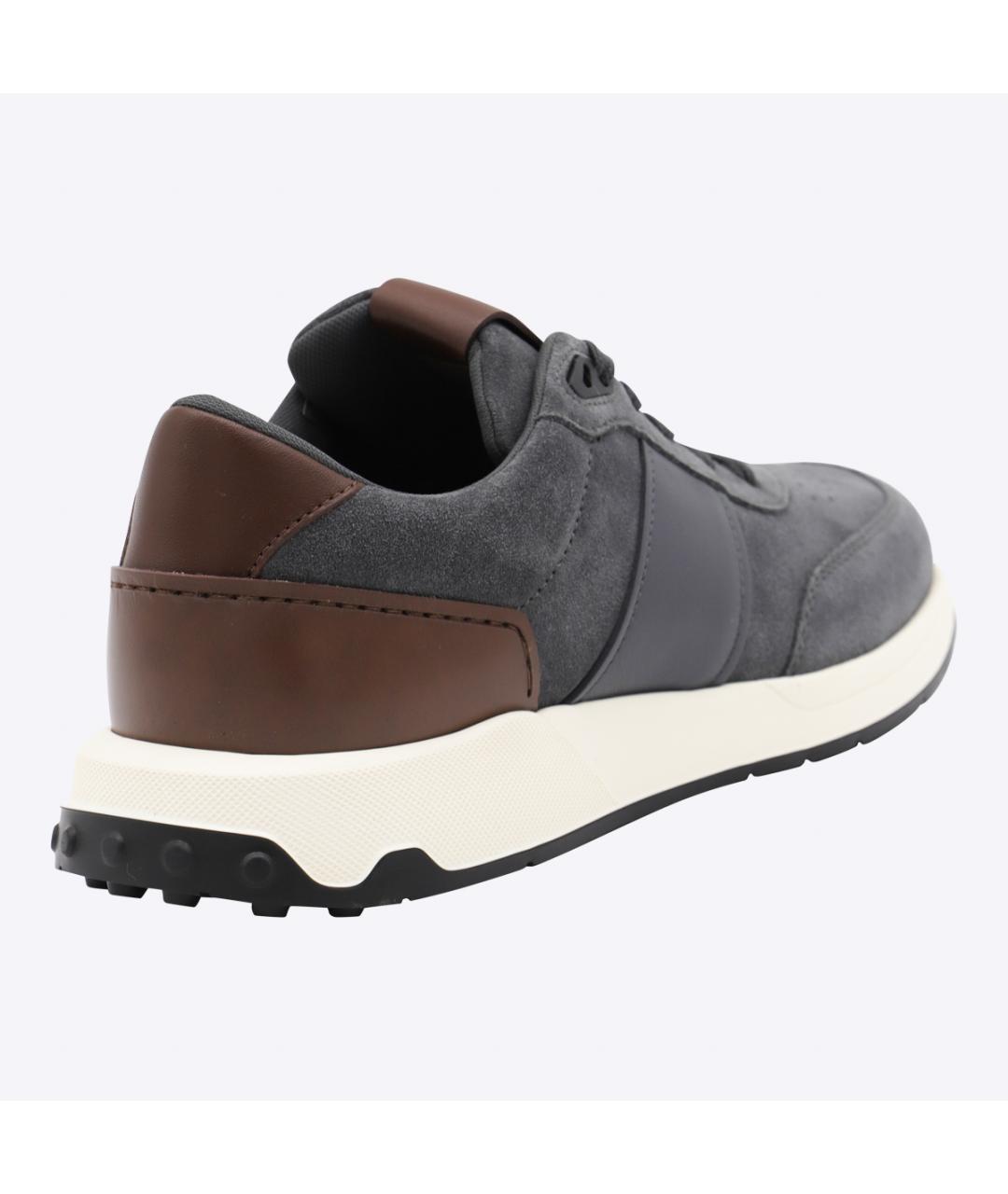TOD'S Серые кожаные низкие кроссовки / кеды, фото 3
