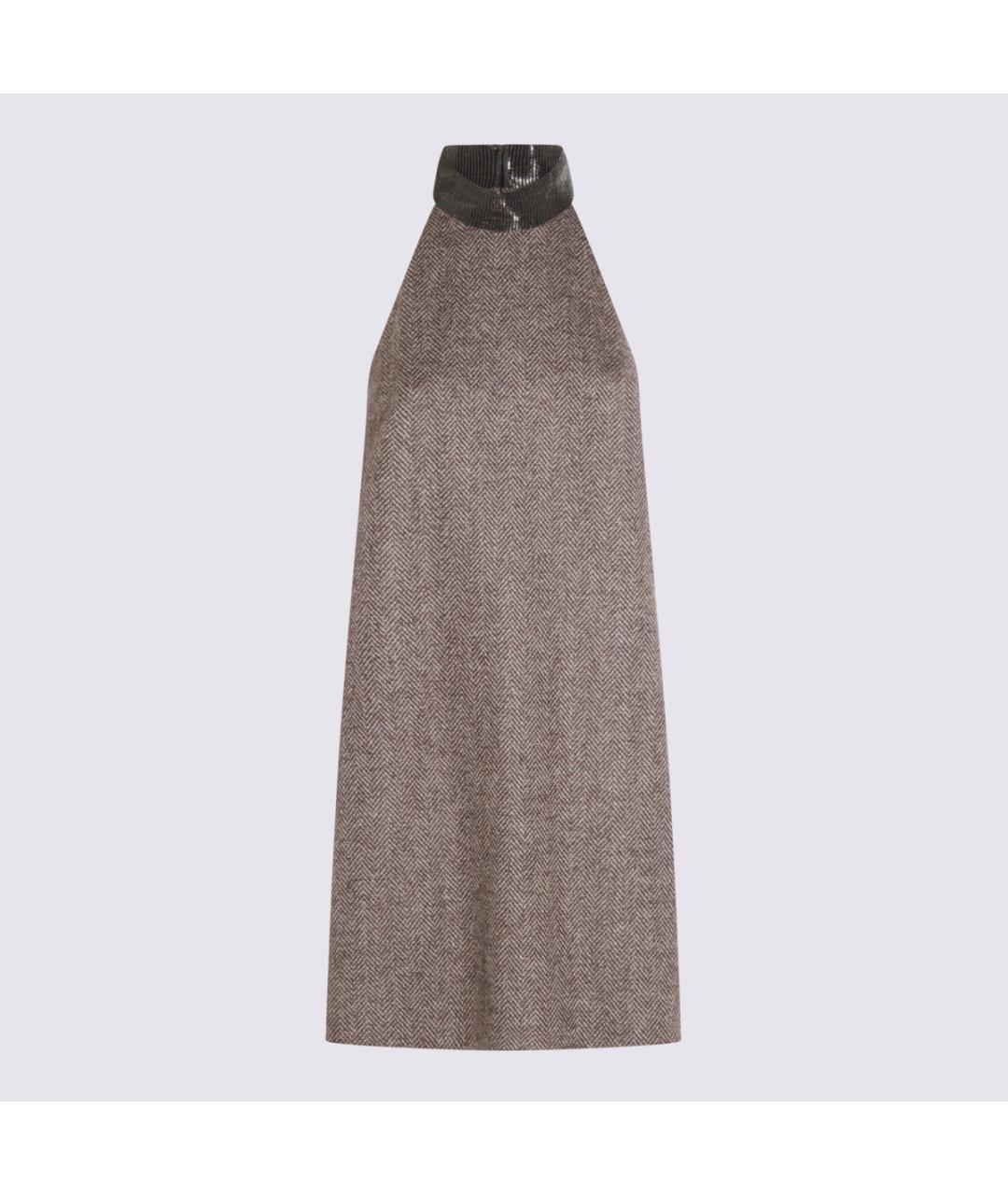 BRUNELLO CUCINELLI Коричневое шерстяное повседневное платье, фото 4
