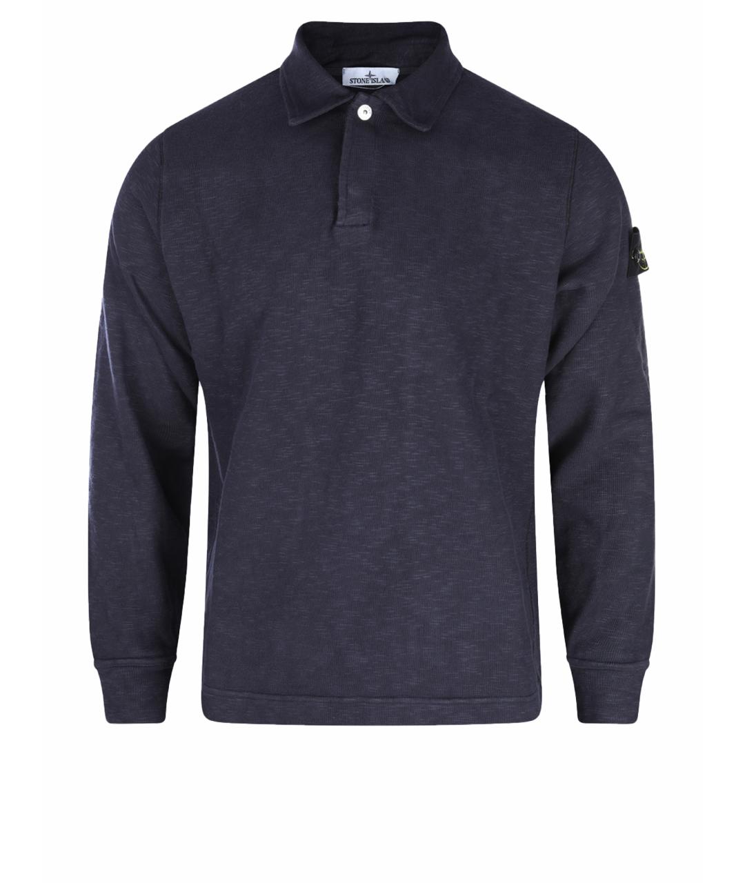 STONE ISLAND Темно-синее хлопковое поло с длинным рукавом, фото 1