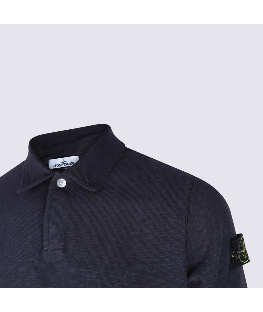 STONE ISLAND Темно-синее хлопковое поло с длинным рукавом, фото 3