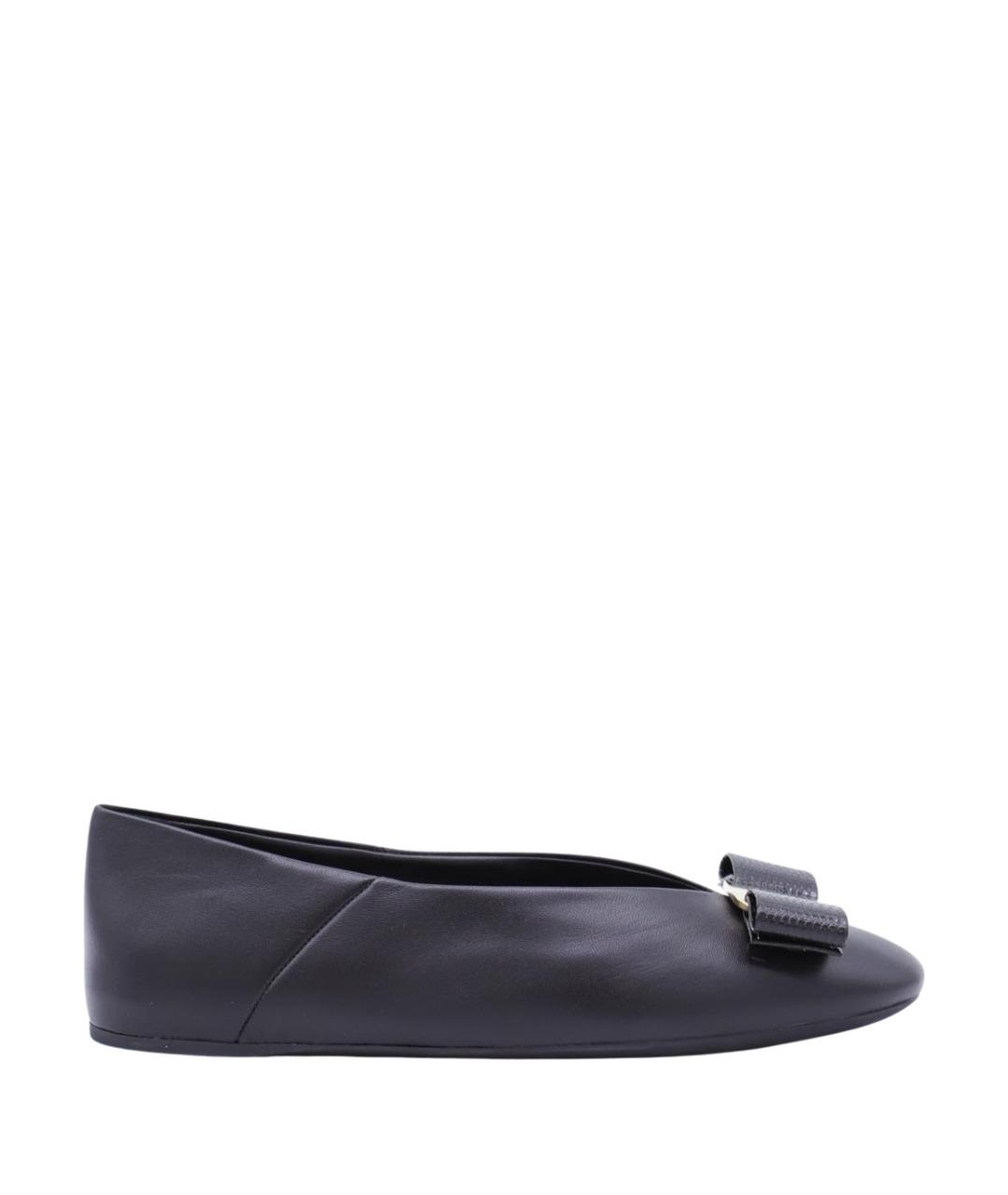 FERRAGAMO Черные кожаные балетки, фото 1