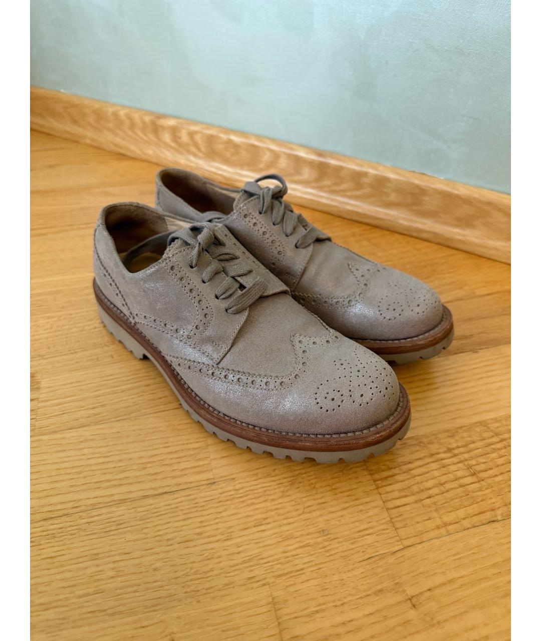 BRUNELLO CUCINELLI Бежевые кожаные брогги и оксфорды, фото 8