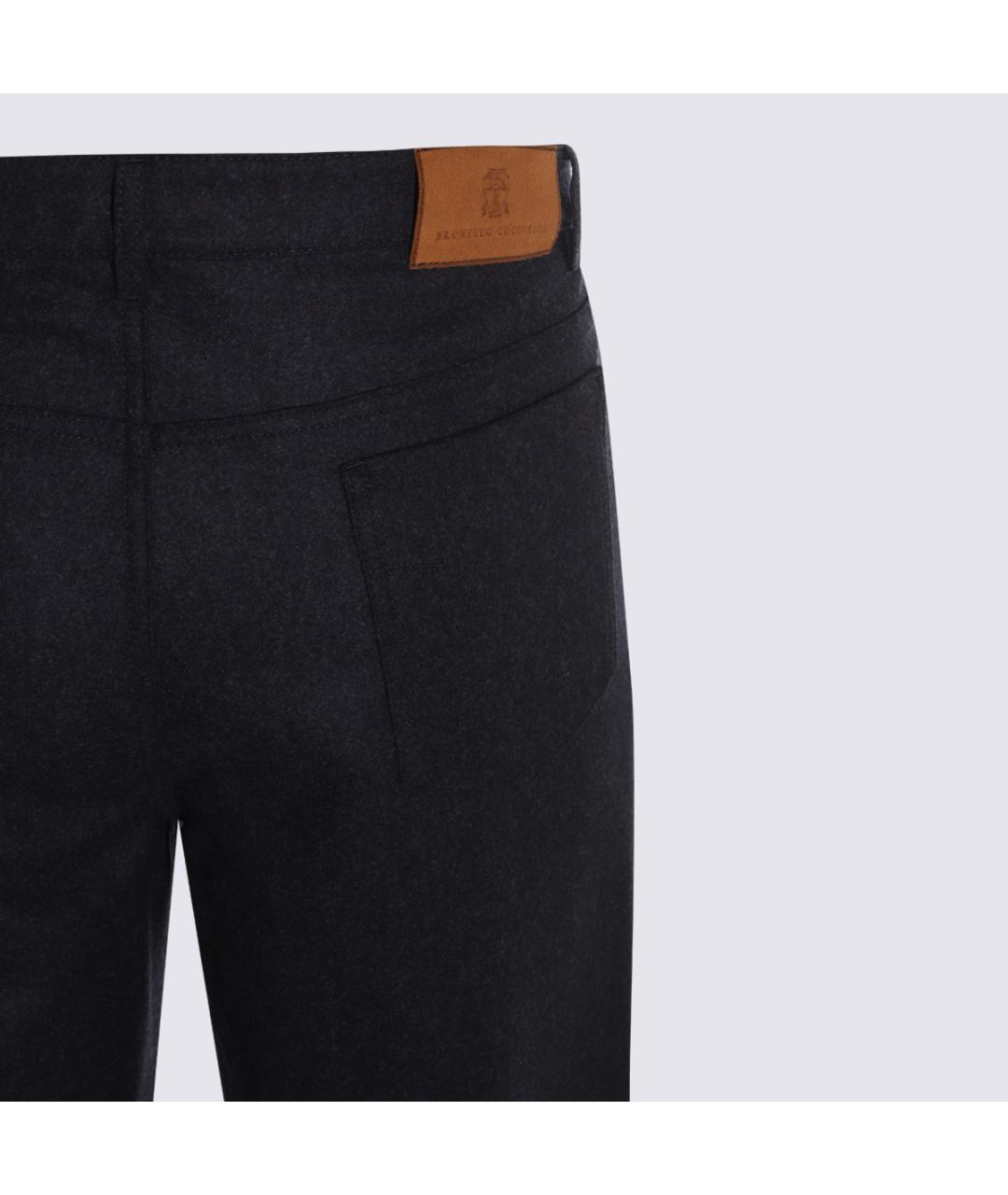 BRUNELLO CUCINELLI Синие шерстяные повседневные брюки, фото 4