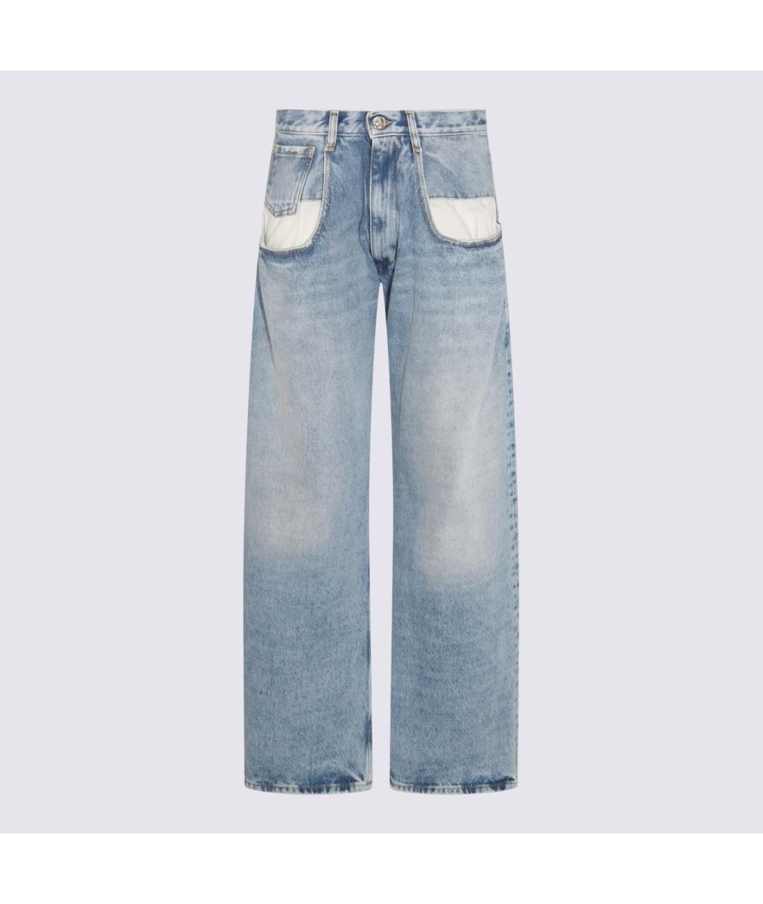 MAISON MARGIELA Голубые хлопковые прямые джинсы, фото 3