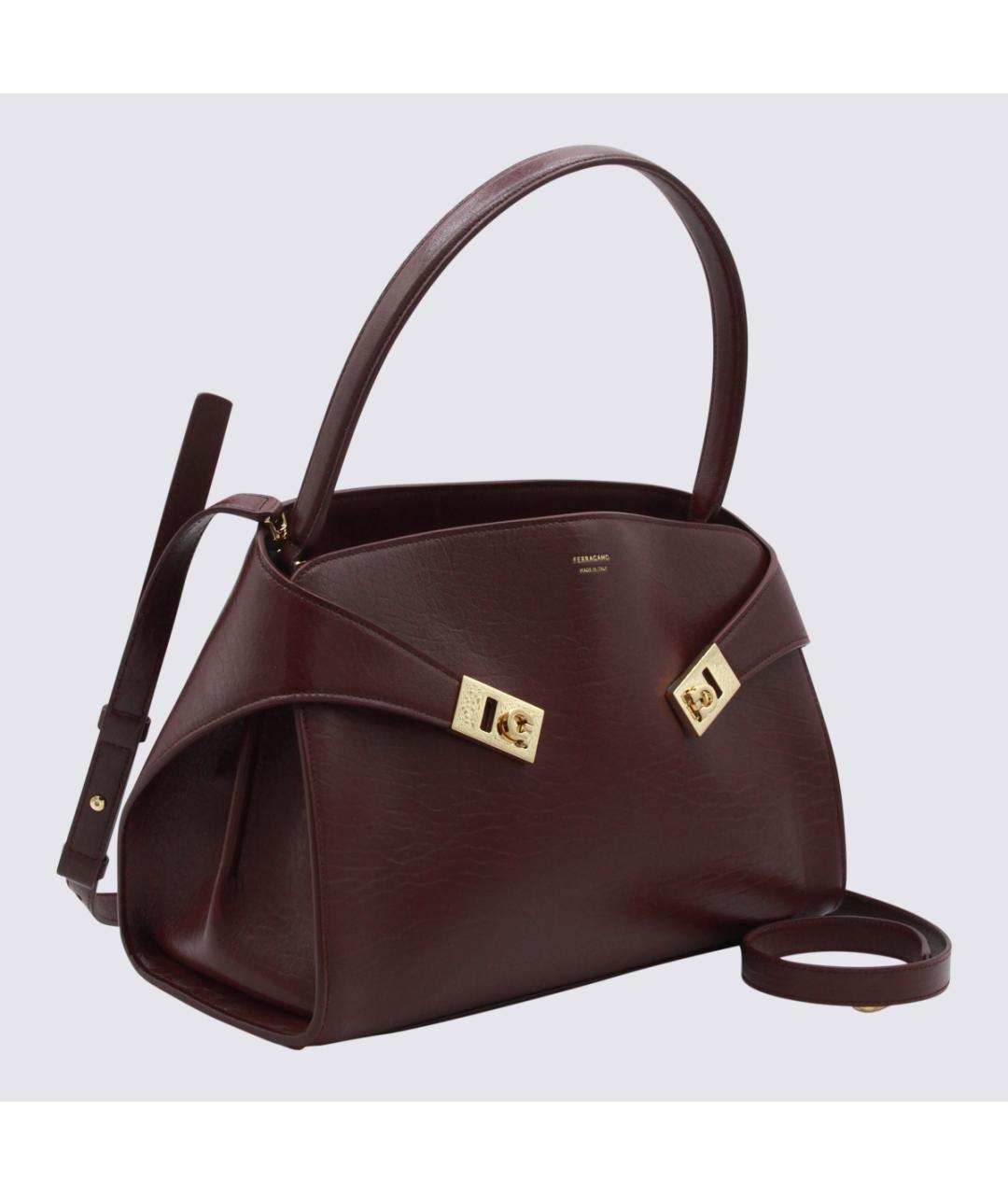 FERRAGAMO Бордовая кожаная сумка тоут, фото 2