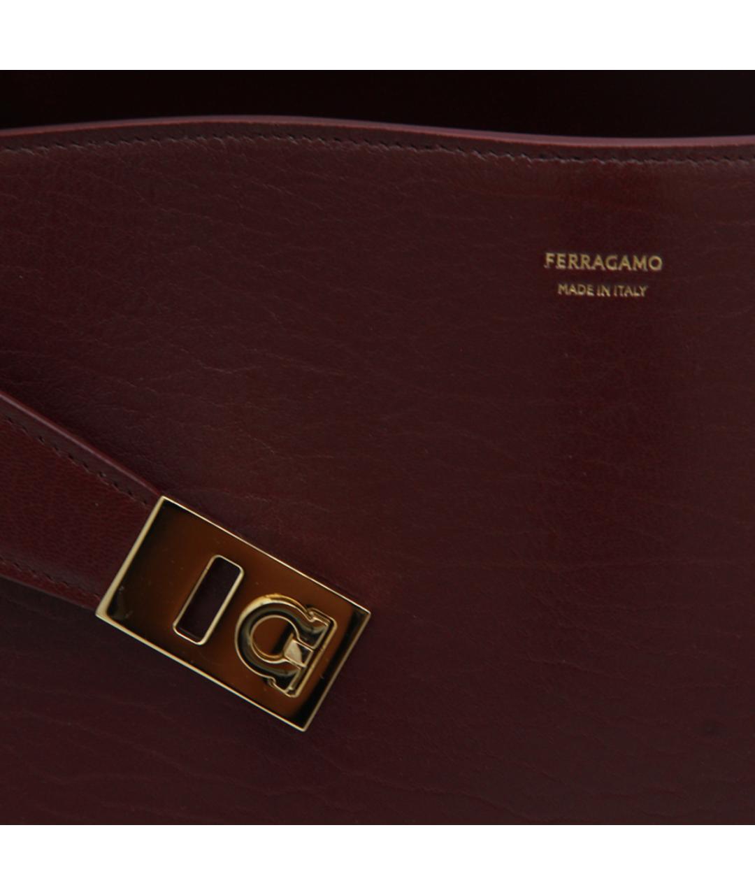 FERRAGAMO Бордовая кожаная сумка тоут, фото 4