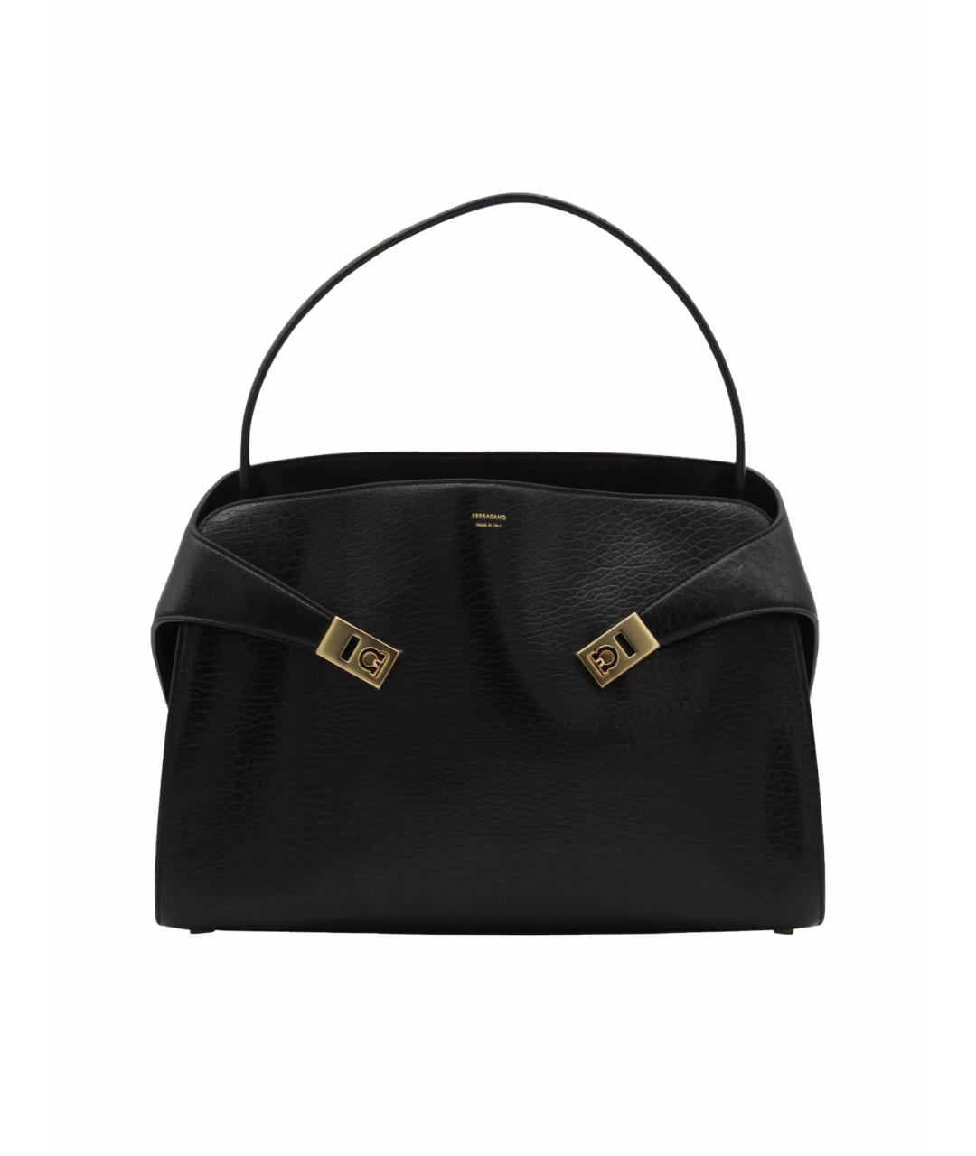 FERRAGAMO Черная кожаная сумка тоут, фото 1