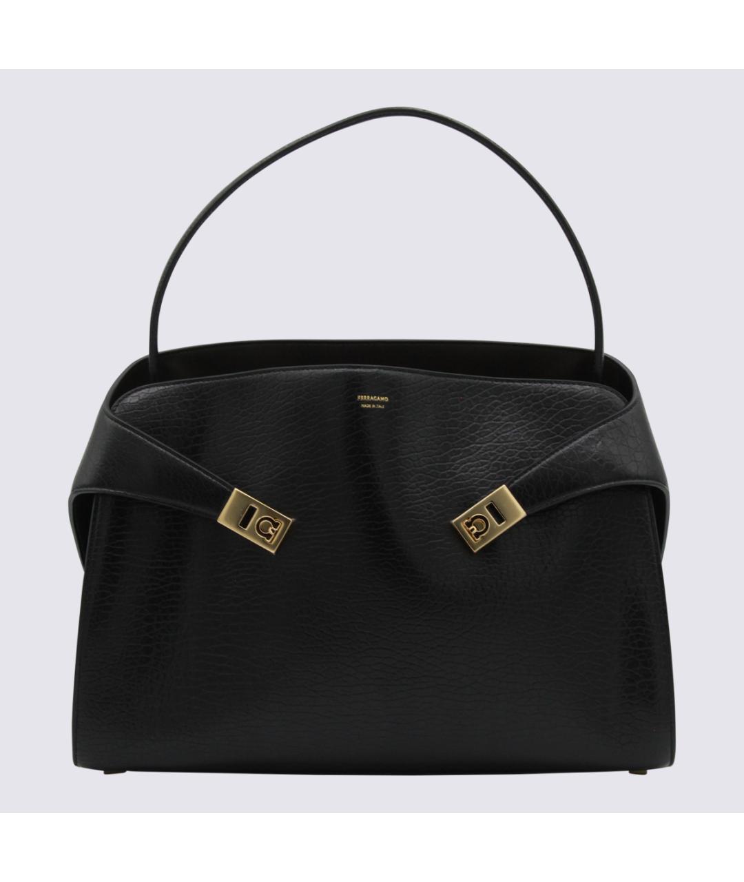 FERRAGAMO Черная кожаная сумка тоут, фото 5