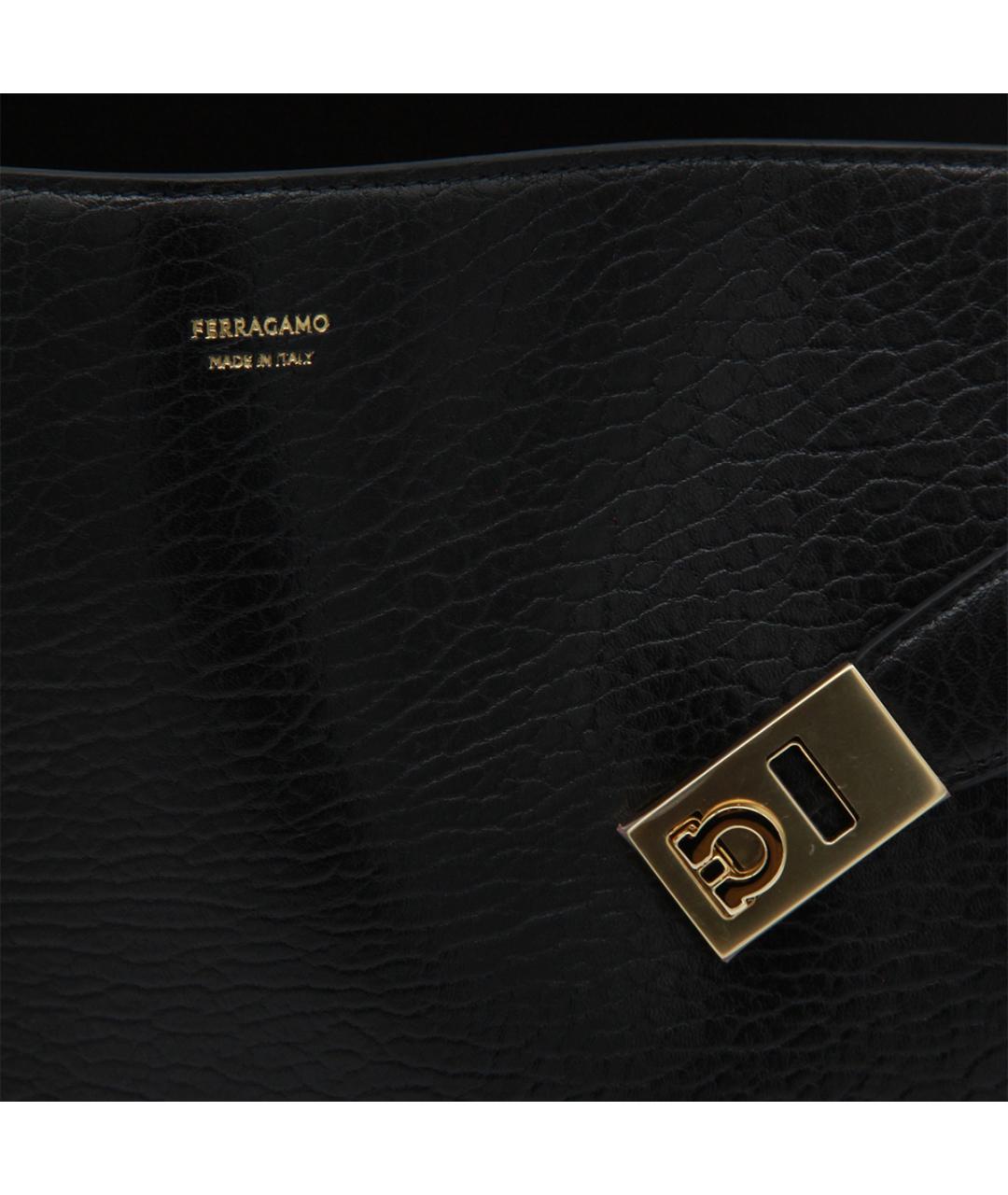 FERRAGAMO Черная кожаная сумка тоут, фото 4
