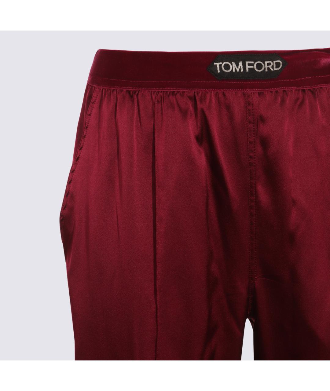TOM FORD Бордовые шелковые прямые брюки, фото 3