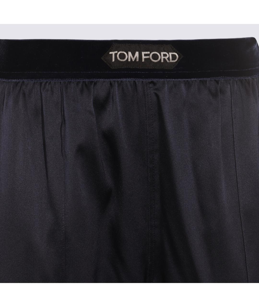 TOM FORD Темно-синие шелковые прямые брюки, фото 3