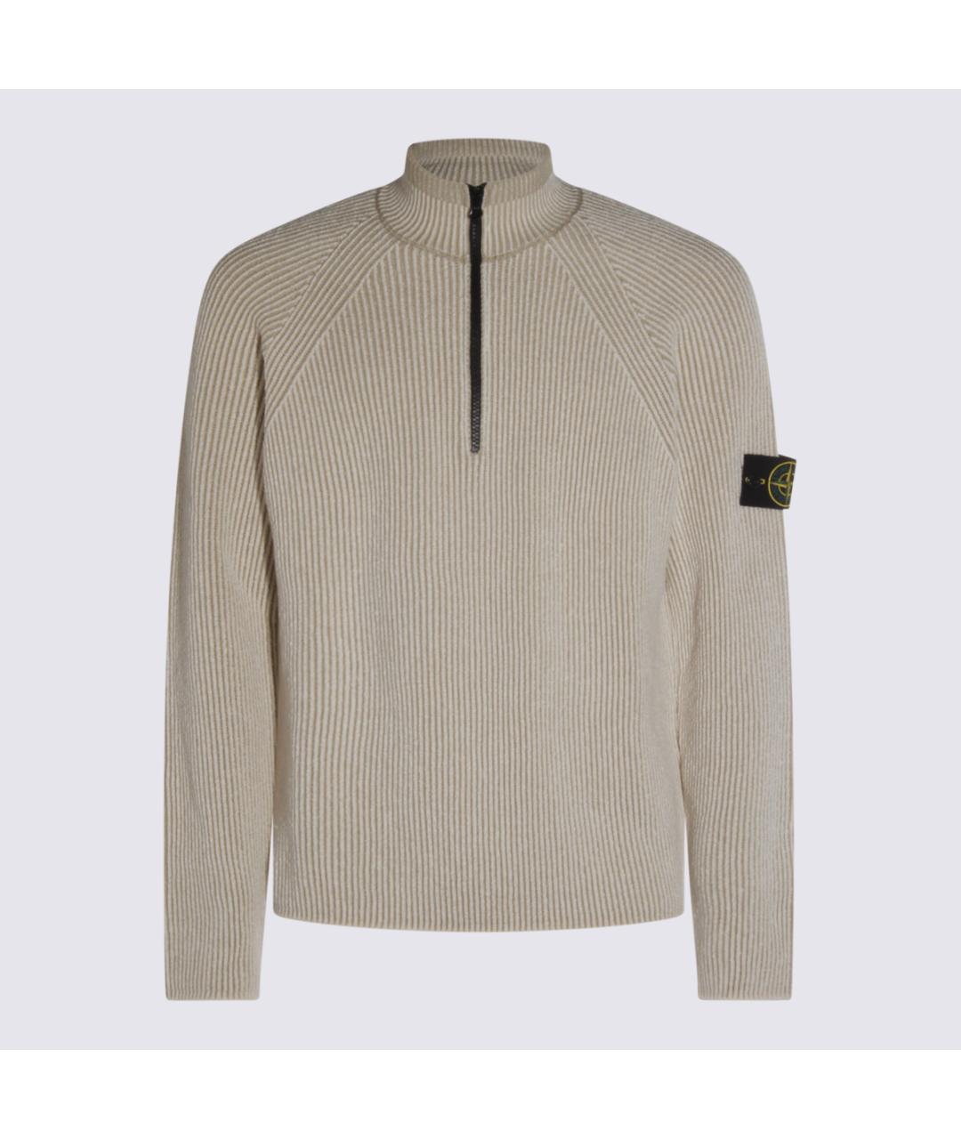 STONE ISLAND Бежевый шерстяной джемпер / свитер, фото 3